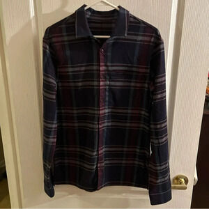 Lululemon Shirt Mens Blue Red Plaid Masons Peak Flannel Button Up Zip Pocket EUC